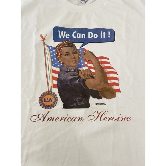 VTG Rosie Riveter UAW Local 1052 T Shirt USA Bayside Crewneck American Heroine - Picture 1 of 6